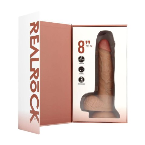 Vibrating and Rotating Straight Cock with Balls - 8" / 20,5 cm - Tan RealRock