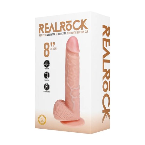 Vibrating and Thrusting Straight Cock with Balls - 8" / 20,5 cm - Flesh RealRock