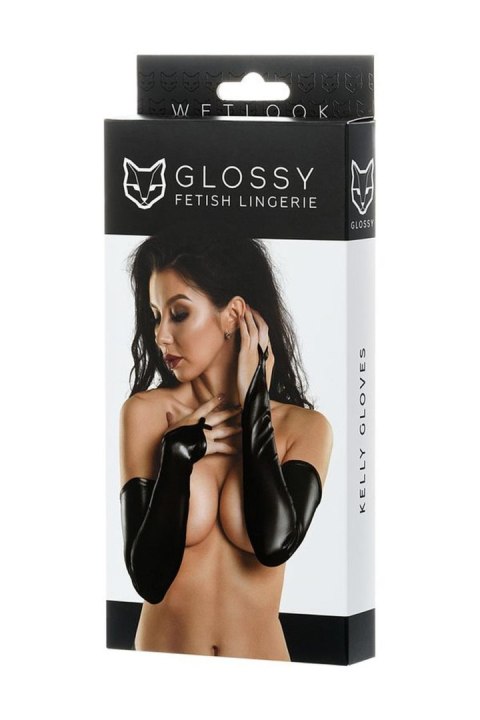 Glossy Wetlook gloves - black XL Glossy