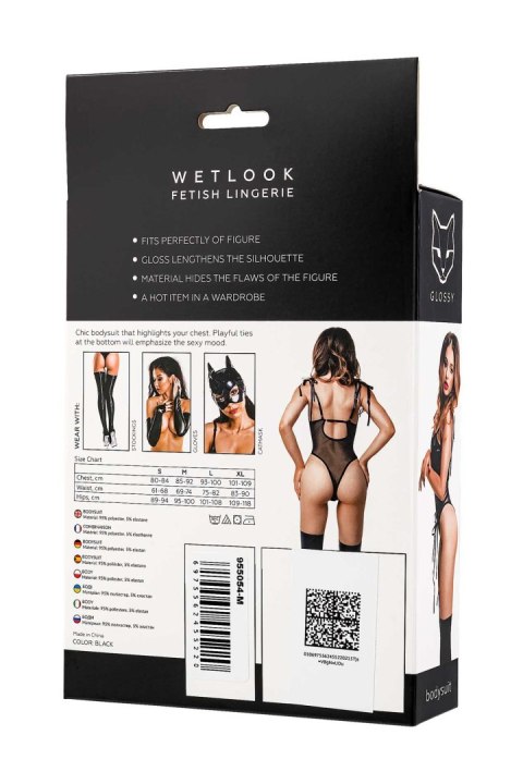 Glossy Amilia, bodysuit, wetlook, black, M Glossy