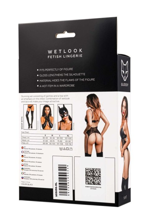 Glossy Miriam, set, wetlook, black, M Glossy