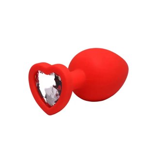 Red large heart-shaped butt plug with white crystal Fantasy