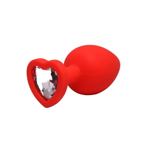 Red large heart-shaped butt plug with white crystal Fantasy