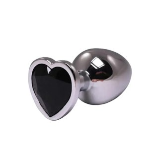 Silver small heart-shaped butt plug with black crystal Fantasy