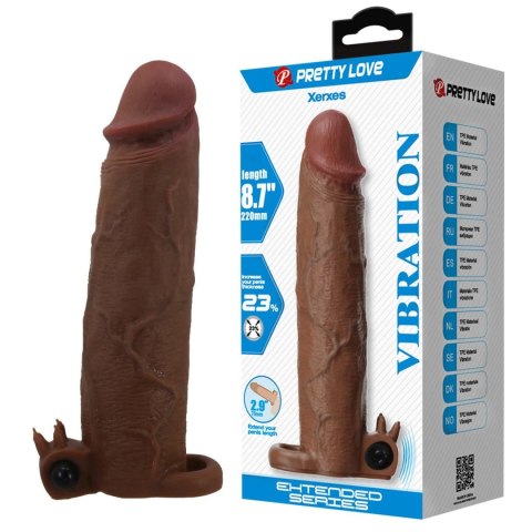 Pretty Love Xerxes - 22 cm Vibrating Penis Sleeve, Dark Brown Pretty Love