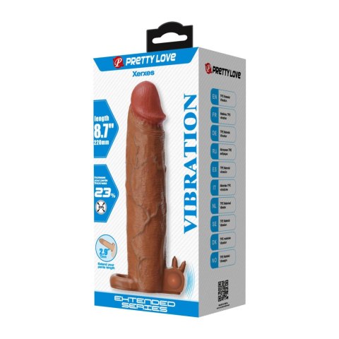 Pretty Love Xerxes - 22 cm Vibrating Penis Sleeve, Dark Brown Pretty Love