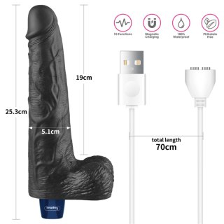 10" REAL SOFTEE Rechargeable TPE Vibrating Dildo(Black) LoveToy - Boys of Toys Sp. z o.o. (dystrybutor)
