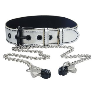 Metallic Silver Collar With Nipple Clamp LoveToy - Boys of Toys Sp. z o.o. (dystrybutor)