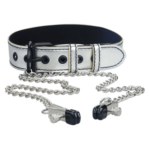 Metallic Silver Collar With Nipple Clamp LoveToy - Boys of Toys Sp. z o.o. (dystrybutor)