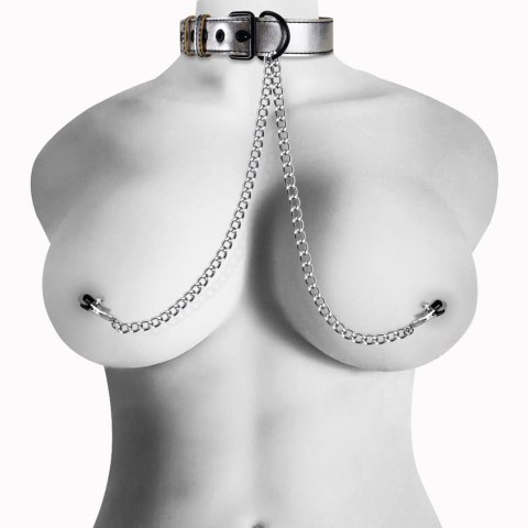 Metallic Silver Collar With Nipple Clamp LoveToy - Boys of Toys Sp. z o.o. (dystrybutor)
