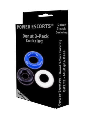 Ring-Donut Cockring 3 Pack-3 colors blue/clear/black POWER ESCORTS