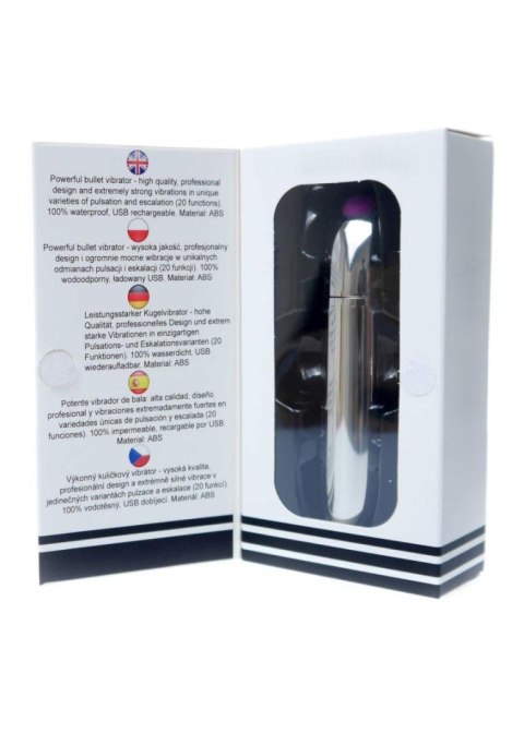 Stymulator-Rechargeable Powerful Bullet Vibrator USB 20 Functions - Silver Boys of Toys Sp. z o.o.