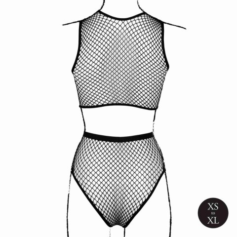 2 piece with crop top, pantie and fishnet structure. SHOTS