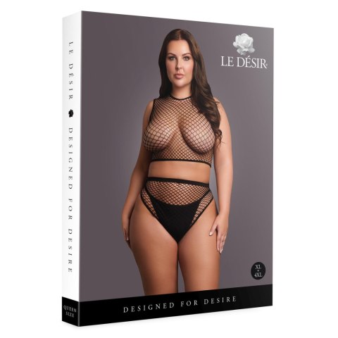 2 piece with crop top, pantie and fishnet structure. SHOTS