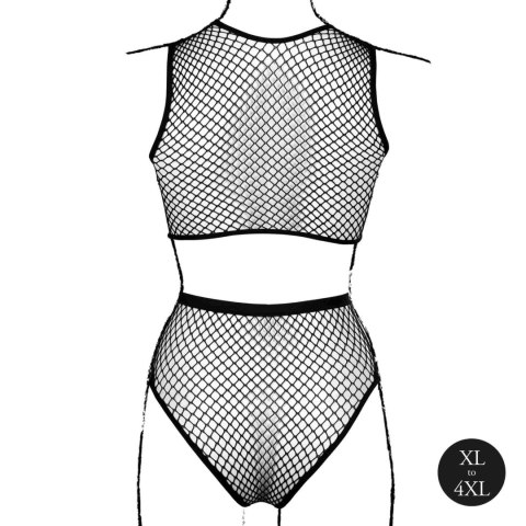 2 piece with crop top, pantie and fishnet structure. SHOTS