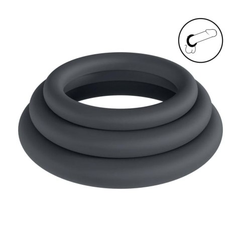 Classic Silicone Cockring Set of 3 - L/XL/XXL - Black SHOTS