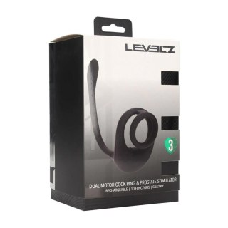 Dual Motor Silicone Cockring with Prostate Stimulator - Black SHOTS