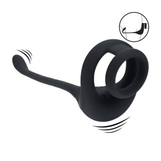 Dual Motor Silicone Cockring with Prostate Stimulator - Black SHOTS