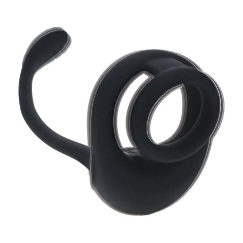 Dual Motor Silicone Cockring with Prostate Stimulator - Black SHOTS