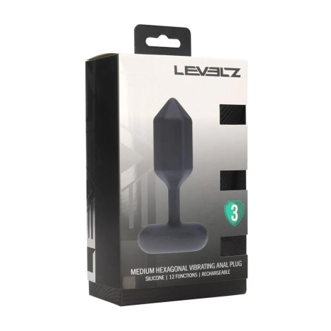Hexagonal Vibrating Silicone Anal Plug - M - Black SHOTS