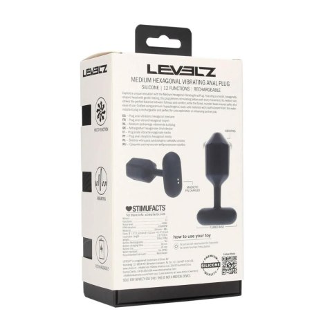 Hexagonal Vibrating Silicone Anal Plug - M - Black SHOTS