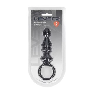 Ribbed Silicone Anal Probe with Loop - Black SHOTS