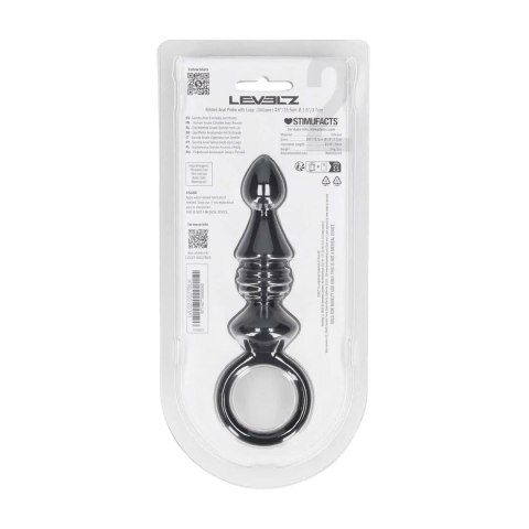 Ribbed Silicone Anal Probe with Loop - Black SHOTS