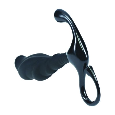Rippled with Hard Loop Silicone Prostate Massager - L - Black SHOTS