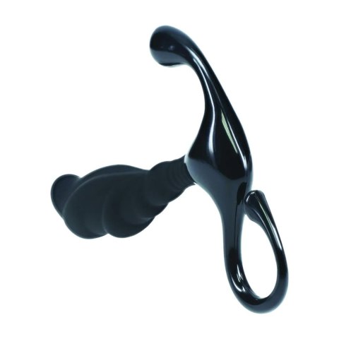 Rippled with Hard Loop Silicone Prostate Massager - M - Black SHOTS