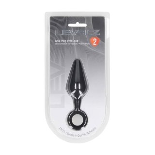 Silicone Anal Plug with Loop - M - Black SHOTS