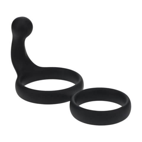 Silicone Double Cockring with Anal Stimulator - Black SHOTS