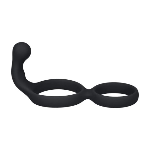 Silicone Double Cockring with Anal Stimulator - Black SHOTS