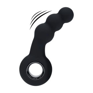 Vibrating Beaded Silicone Prostate Massager with Loop - Black SHOTS