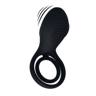 Vibrating Cock and Ball Ring with Winged Stimulator - Black SHOTS