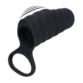 Vibrating Ribbed Silicone Cock Sleeve and Ball Ring - Black SHOTS