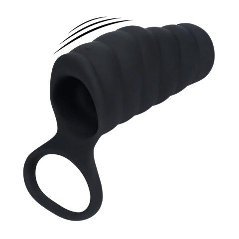 Vibrating Ribbed Silicone Cock Sleeve and Ball Ring - Black SHOTS