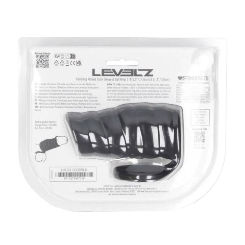 Vibrating Ribbed Silicone Cock Sleeve and Ball Ring - Black SHOTS