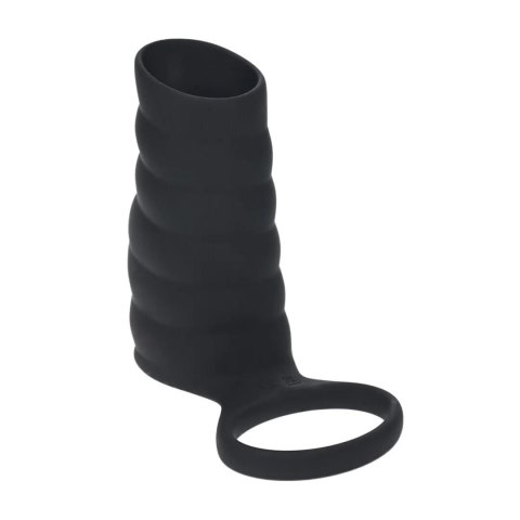 Vibrating Ribbed Silicone Cock Sleeve and Ball Ring - Black SHOTS