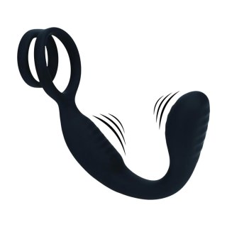 Vibrating Silicone Prostate Stimulator with Cock and Ball Ring - Black SHOTS