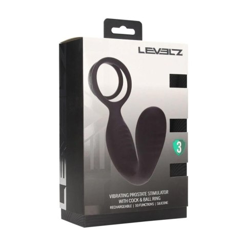 Vibrating Silicone Prostate Stimulator with Cock and Ball Ring - Black SHOTS
