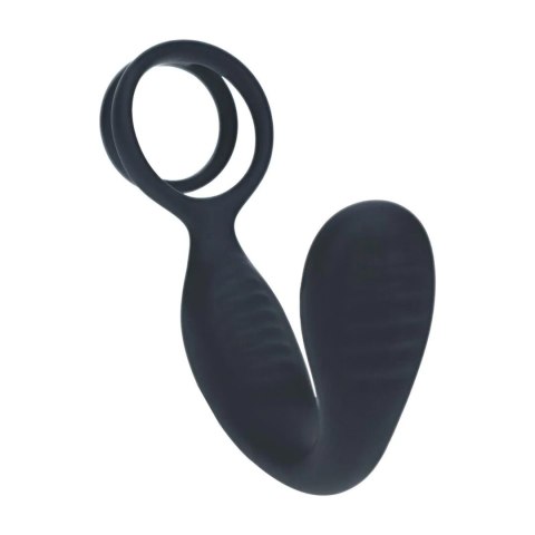 Vibrating Silicone Prostate Stimulator with Cock and Ball Ring - Black SHOTS