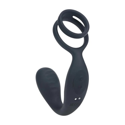 Vibrating Silicone Prostate Stimulator with Cock and Ball Ring - Black SHOTS