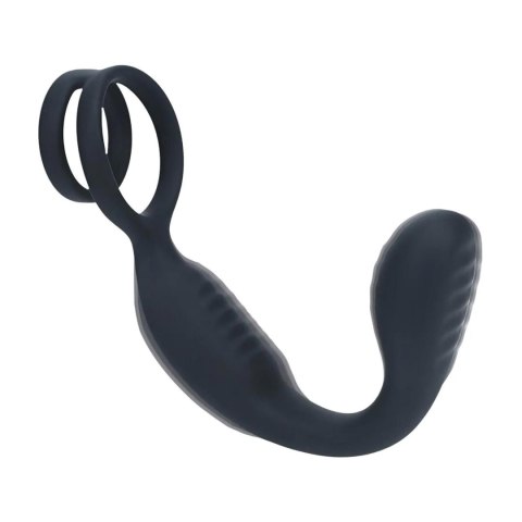 Vibrating Silicone Prostate Stimulator with Cock and Ball Ring - Black SHOTS