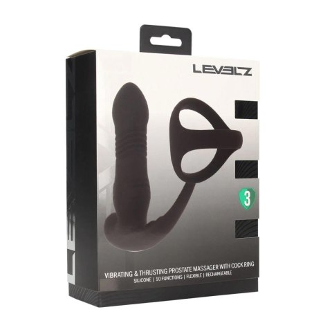 Vibrating and Thrusting Silicone Prostate Massager with Tri O Cockring - Black SHOTS