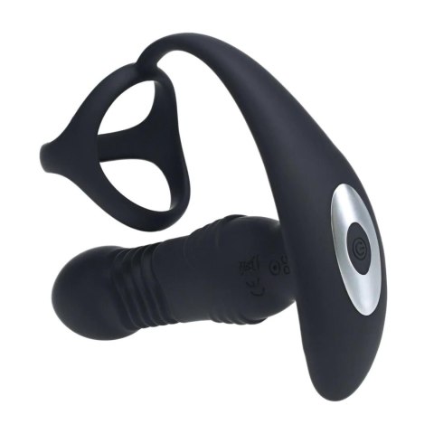 Vibrating and Thrusting Silicone Prostate Massager with Tri O Cockring - Black SHOTS