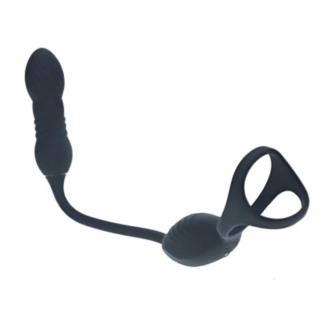 Vibrating and Thrusting Silicone Tri O Cockring with Prostate Stimulator - Black SHOTS