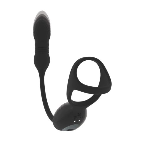 Vibrating and Thrusting Silicone Tri O Cockring with Prostate Stimulator - Black SHOTS