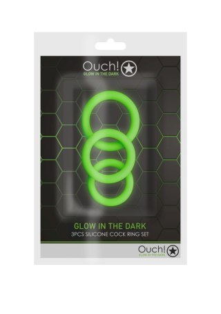 3 pcs Cock Ring Set - Glow in the Dark - Neon Green SHOTS