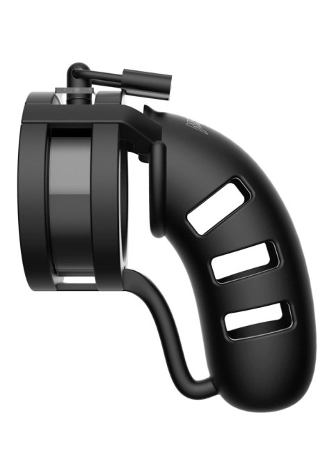 Model 19 - Chastity - 4.5"""" - Sil Cage Ballsplitter - Black SHOTS