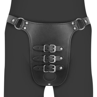 PU Leather Chastity Belt with Straps - Black SHOTS